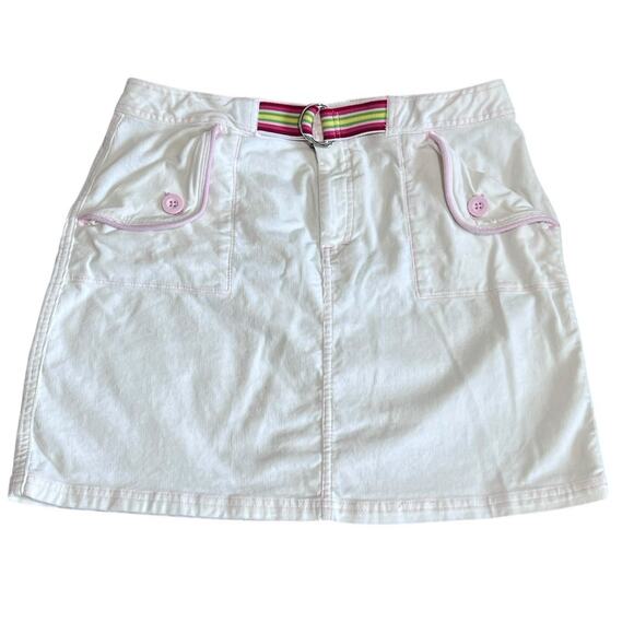 Tommy Hilfiger Corduroy Mini Skirt Y2K Pink Rainbow Belt Flap Pockets Size 8 - Picture 1 of 6